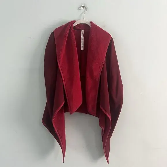 Lululemon Presence Of Mind Deepest Cranberry Red Fleece Wrap Jacket - Picture 4 of 7